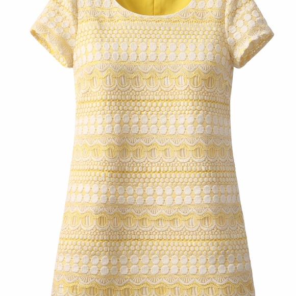 Sunlit Lace Shift Dress – Ivory & Yellow - Picture 3 of 5